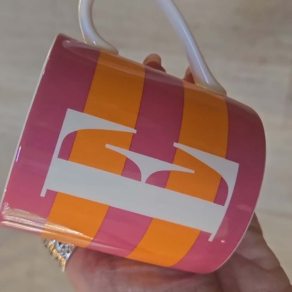 Kate Spade New York & Lenox Pink/Orange Striped "E" Wickford Red Letter Day Mug